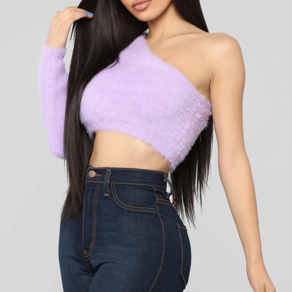 Purple Fuzzy One Sleeve Crop Top